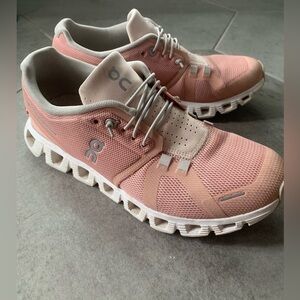 On Running Pink and Cream Athletic Shoes